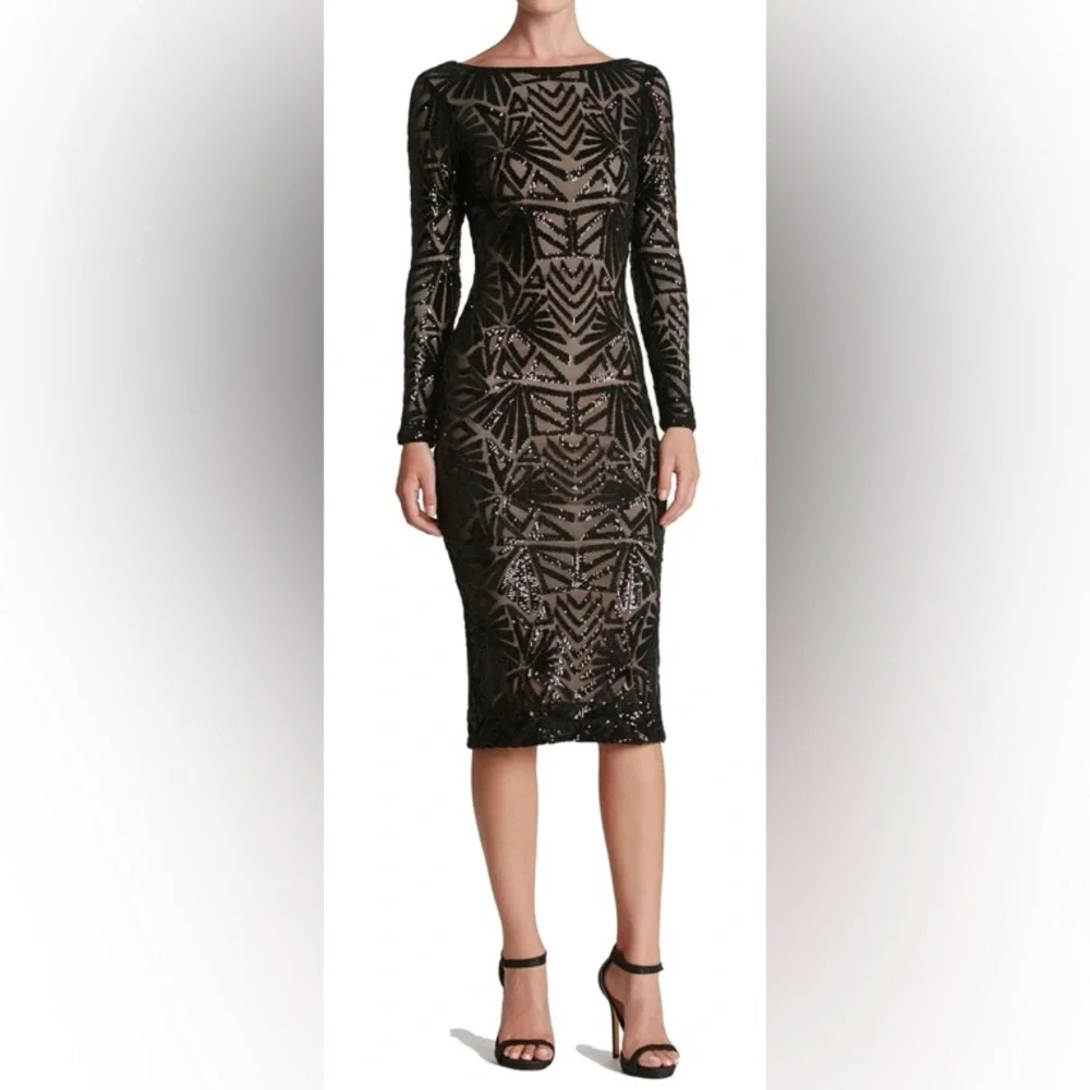 Dress the Population Emery Black Sequin Long Sleeve Dress sz S nwt - Picture 4 of 6